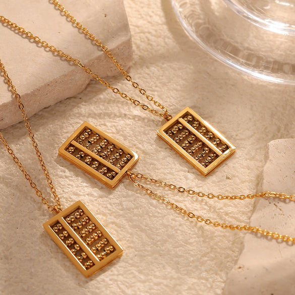 Necklace Female 316L Stainless Steel Pvd Electroplated Golden Ruyi Small Round Bead Abacus Pendant