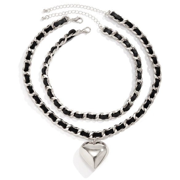 Necklace Flannel Pu Aluminum Cross Chain Alloy Heart Electroplating Allmatch Style