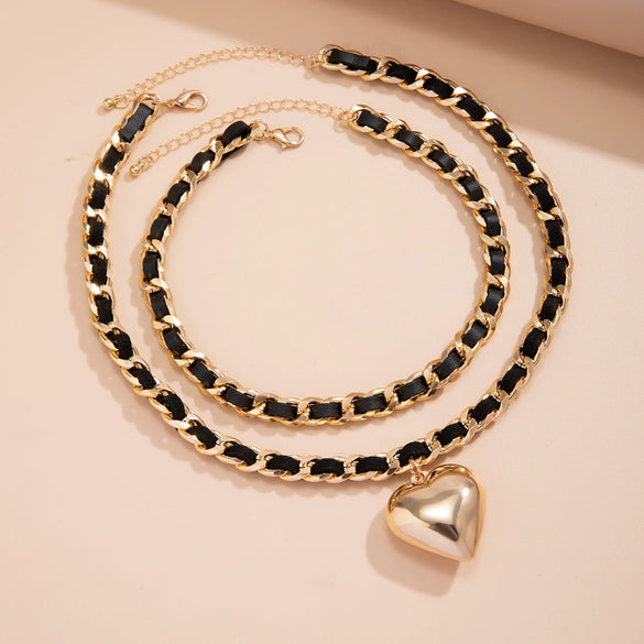 Necklace Flannel Pu Aluminum Cross Chain Alloy Heart Electroplating Allmatch Style