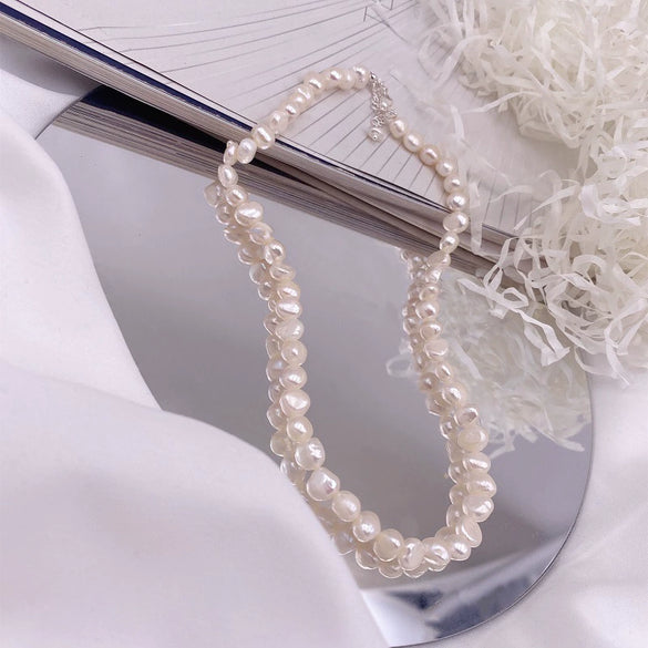 Necklace Fresh Water Pearl Alloy Mixed Gem Inlay Geometric Electroplating Snake Bone Chain