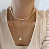 Necklace Fresh Water Pearl Alloy Mixed Gem Inlay Geometric Electroplating Snake Bone Chain