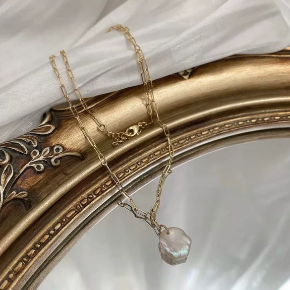 Necklace Fresh Water Pearl Alloy Mixed Gem Inlay Geometric Electroplating Snake Bone Chain