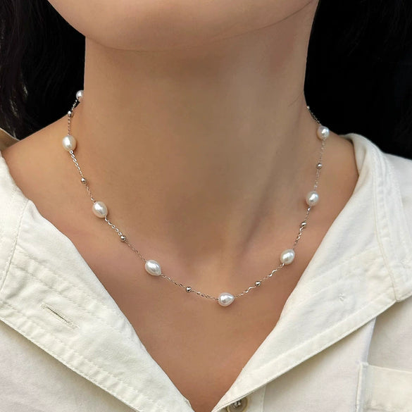Necklace Freshwater Pearl Alloy Copper Ochain Electroplating Light Luxury Niche Design Unisex