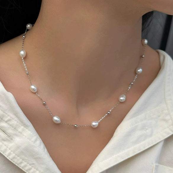 Necklace Freshwater Pearl Alloy Copper Ochain Electroplating Light Luxury Niche Design Unisex