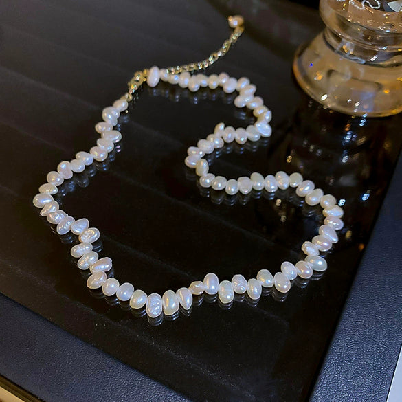 Necklace Freshwater Pearl Ball Chain Handmade Natural Geometric Style For Women