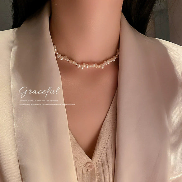 Necklace Freshwater Pearl Ball Chain Handmade Natural Geometric Style For Women