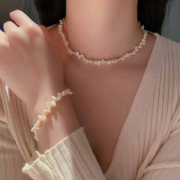 Necklace Freshwater Pearl Ball Chain Handmade Natural Geometric Style For Women