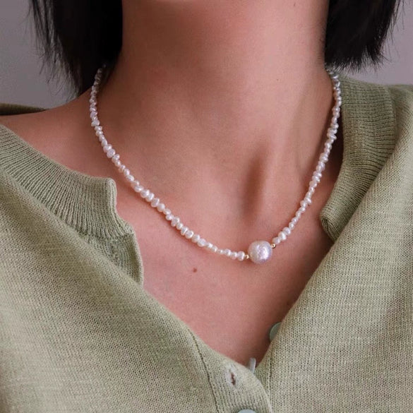 Necklace Freshwater Pearl Copper Alien Shape Pleated Simple Design Fashion Minimalist