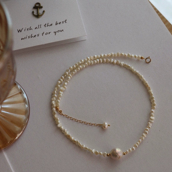 Necklace Freshwater Pearl Copper Alien Shape Pleated Simple Design Fashion Minimalist