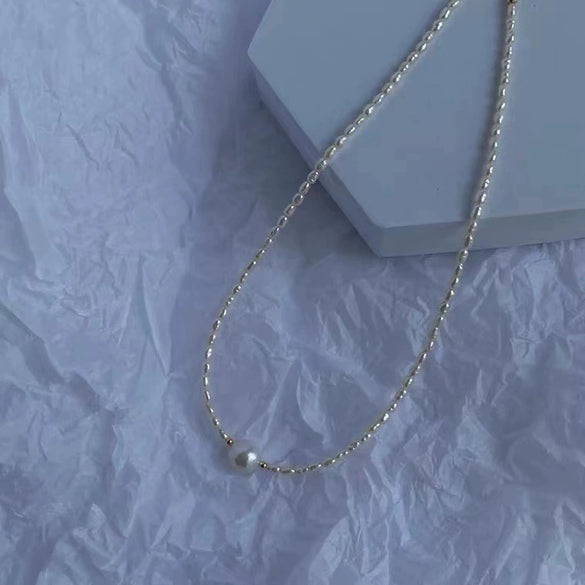 Necklace Freshwater Pearl Copper Alien Shape Pleated Simple Design Fashion Minimalist