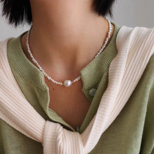 Necklace Freshwater Pearl Copper Alien Shape Pleated Simple Design Fashion Minimalist