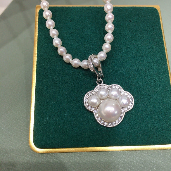 Necklace Freshwater Pearl Copper Cute Cat's Claw Meat Pad Natural Flat Round Rose Buns Round