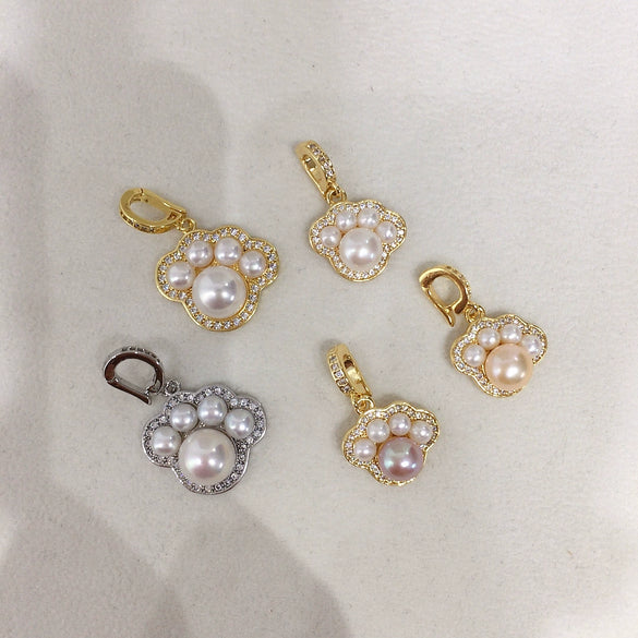 Necklace Freshwater Pearl Copper Cute Cat's Claw Meat Pad Natural Flat Round Rose Buns Round