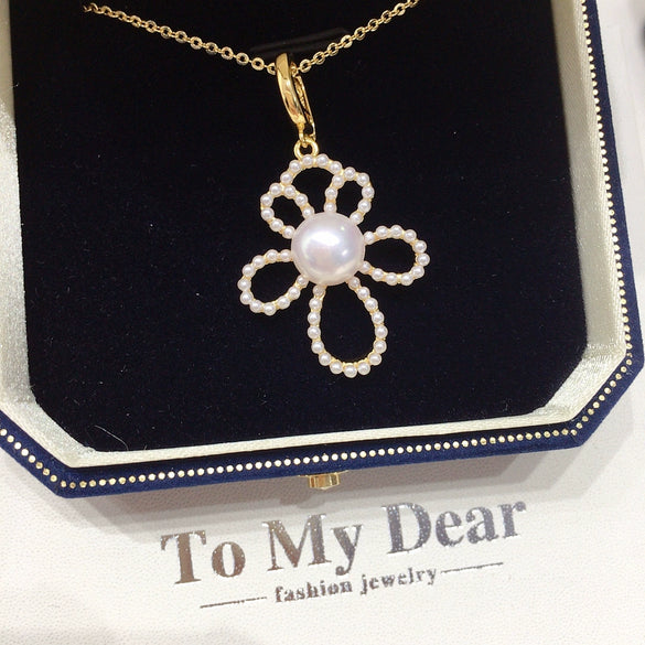 Necklace Freshwater Pearl Copper Round Fashion Minimalist Sweet Flower Universal Buckle Pendant