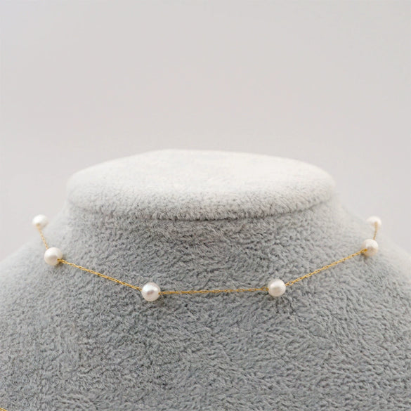Necklace Freshwater Pearl Gypsophila Retro Simple Elegant Clavicle Chain Titanium Steel Handmade Geometric Style For Women