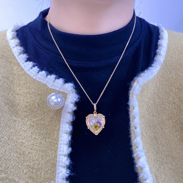 Necklace Freshwater Pearl Heartshaped Copper Monet Garden Middle Ancient Oil Painting Wind