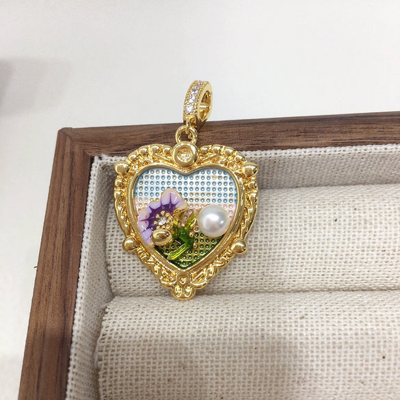 Necklace Freshwater Pearl Heartshaped Copper Monet Garden Middle Ancient Oil Painting Wind