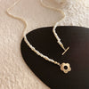Necklace Freshwater Pearl Metal Alloy Mixed Gem Inlay Geometric Flower Electroplating Snake Bone Chain