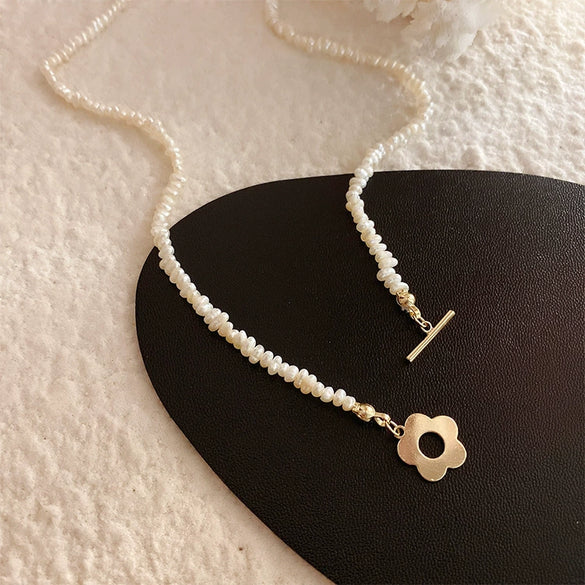 Necklace Freshwater Pearl Metal Alloy Mixed Gem Inlay Geometric Flower Electroplating Snake Bone Chain