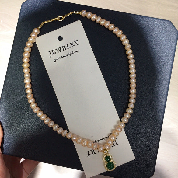 Necklace Freshwater Pearl Natural Chalcedony Agate Gourd Copper Fashion Minimalist
