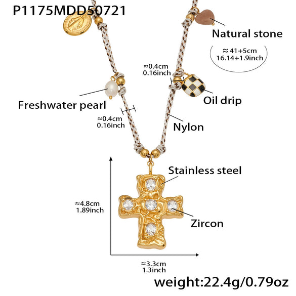 Necklace Freshwater Pearl Natural Stone Semi Precious Stone Color Diamond Zircon Cross 316L Stainless Steel 316L Stainless Steel Geometric Electroplating For Women