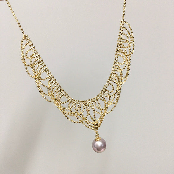 Necklace Freshwater Pearl Retro Lace Multilayer Bean Chain Demon Purple Edison Pearl Pendant Copper Material Perfect Circle Shape