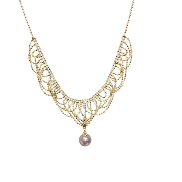 Necklace Freshwater Pearl Retro Lace Multilayer Bean Chain Demon Purple Edison Pearl Pendant Copper Material Perfect Circle Shape