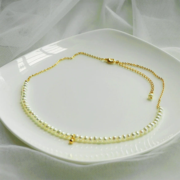 Necklace Freshwater Pearl Simple Geometric Cross Chain Titanium Steel