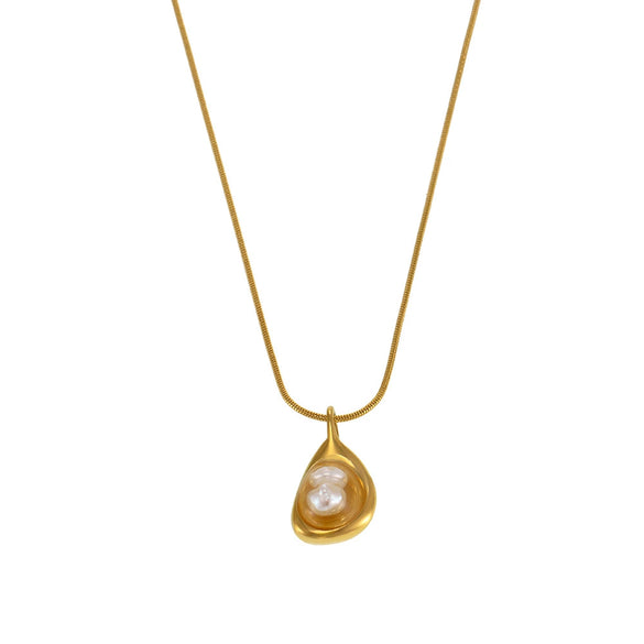 Necklace Freshwater Pearl 316L Stainless Steel Geometric Drop Shape Electroplated For Women