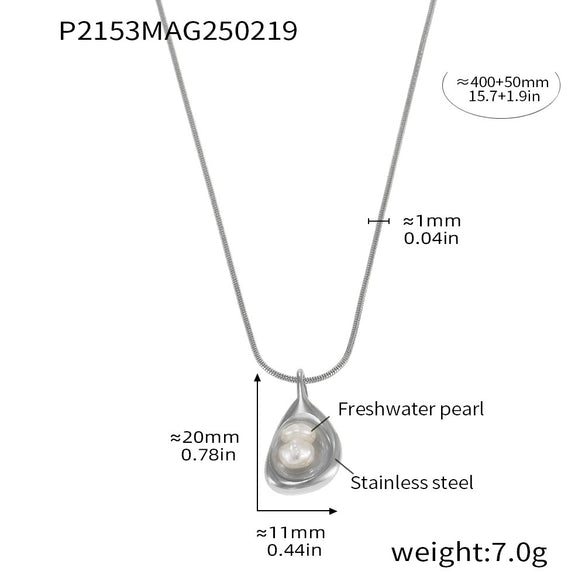Necklace Freshwater Pearl 316L Stainless Steel Geometric Drop Shape Electroplated For Women