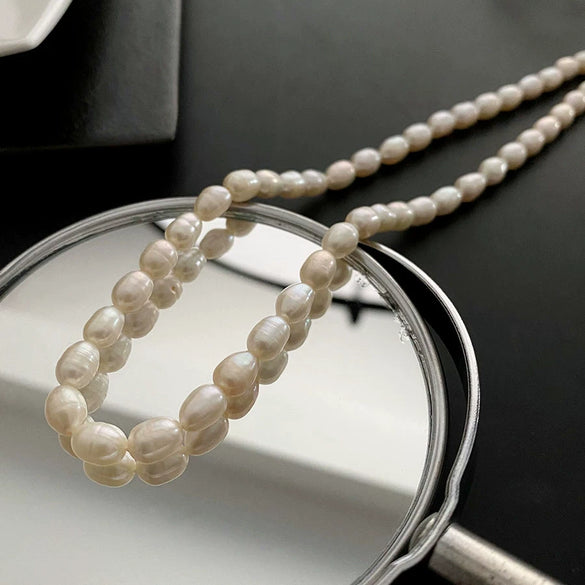 Necklace Freshwater Pearl Titanium Steel Geometric Light Luxury Electroplating Style