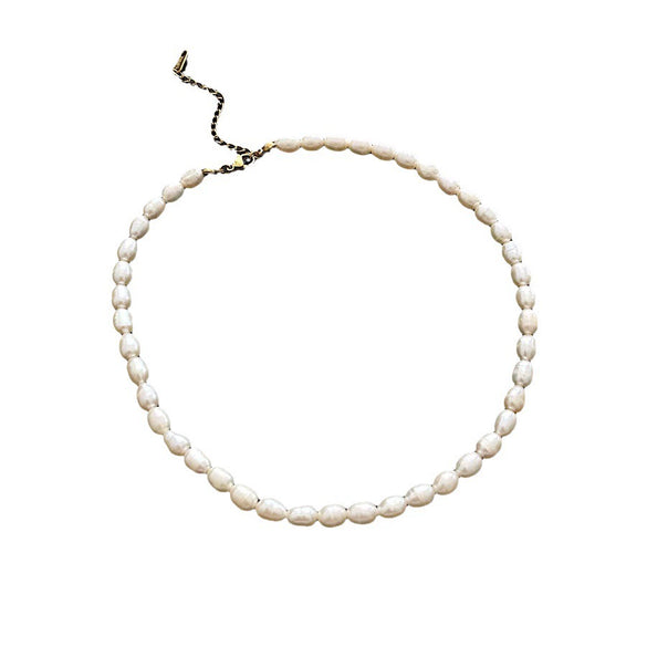 Necklace Freshwater Pearl Titanium Steel Geometric Light Luxury Electroplating Style