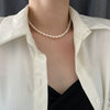 Necklace Freshwater Pearl Titanium Steel Geometric Light Luxury Electroplating Style