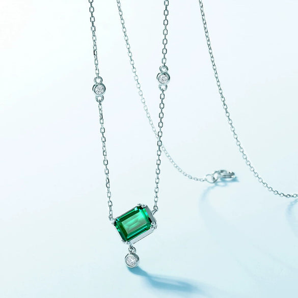 Necklace Geometric Cultivation Emerald S925 Silver Retro Clavicle Chain For Women