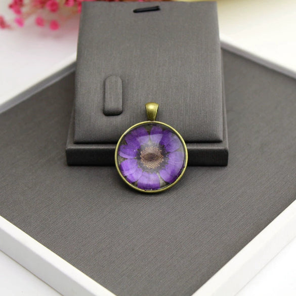 Necklace Glass Glaze Alloy Base Geometric Wrinkled Chrysanthemum Dried Flower Pu Wax Rope