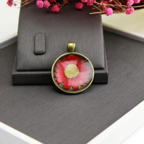 Necklace Glass Glaze Alloy Base Geometric Wrinkled Chrysanthemum Dried Flower Pu Wax Rope