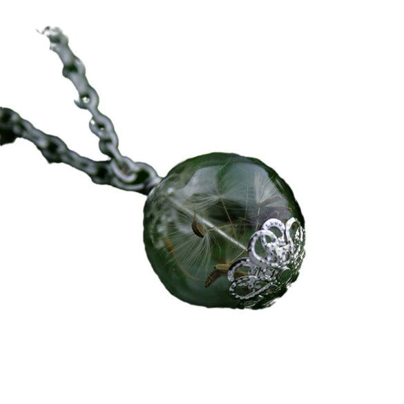Necklace Glass Mixed Gem Inlay Dandelion Seed Retro Verbal Chain