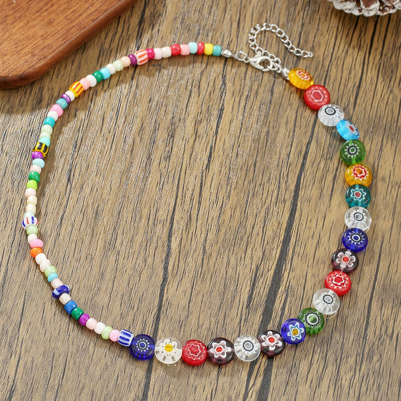 Necklace Glazed Rice Beads Alloy Geometric Handmade For Women