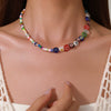 Necklace Glazed Rice Beads Alloy Geometric Handmade For Women