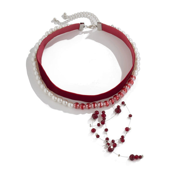 Necklace Gothic Bloody Pearl Flannel Artificial Crystal Geometric Tassel Collar Choker