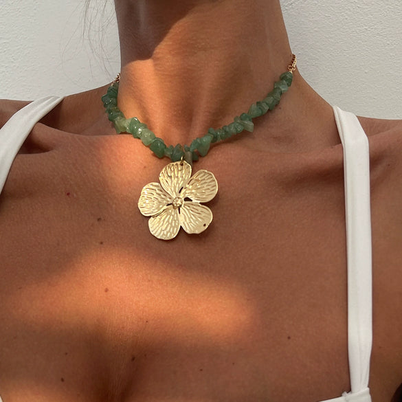 Necklace Gravel Iron Geometric Rhombus Electroplated Retro Flower Clavicle Women's