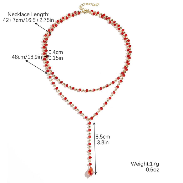 Necklace Handmade Beaded Doublelayer Artificial Crystal Red Retro Geometric Ochain Electroplated For Women