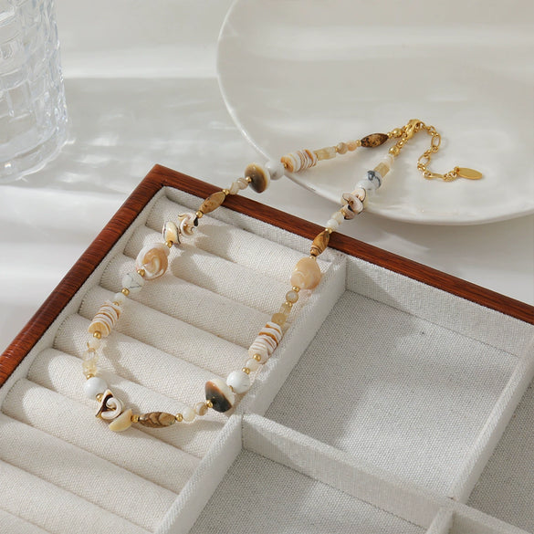 Necklace Handmade Bohemian Style Woven Rope Natural Shell With Geometric Pendant Accessories