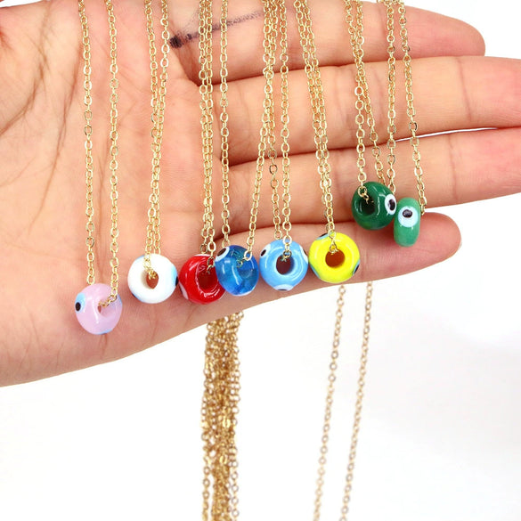 Necklace Handmade Glass Beads Round Copper Mixed Gem Inlay Geometric Style Women's