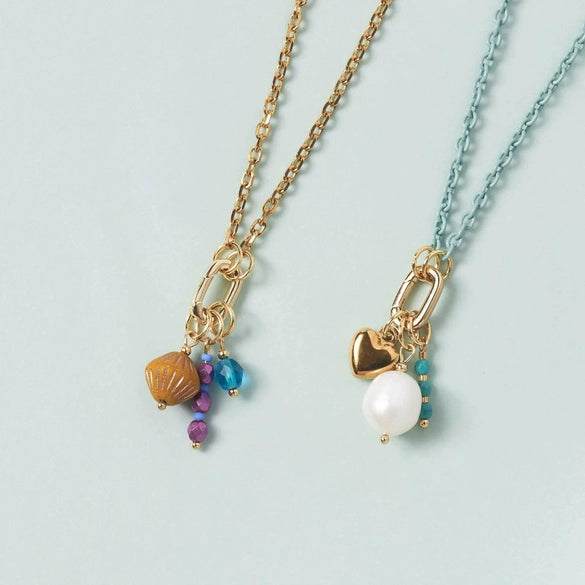 Necklace Handmade Pearl Pendant Jewelry Copper Heart Shape Electroplating