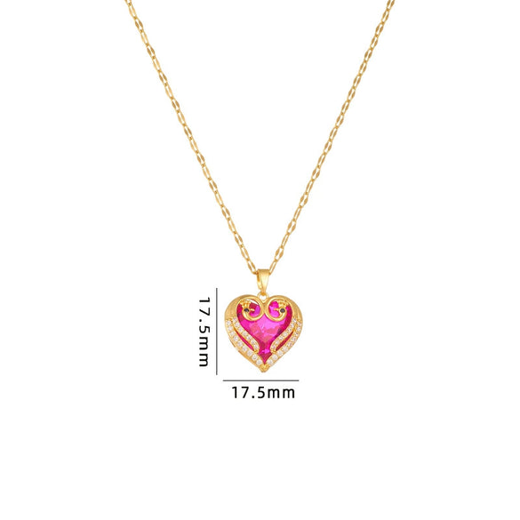 Necklace Heart Shape Copper Mixed Gem Inlay Electroplating For Women