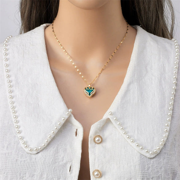 Necklace Heart Shape Copper Mixed Gem Inlay Electroplating For Women