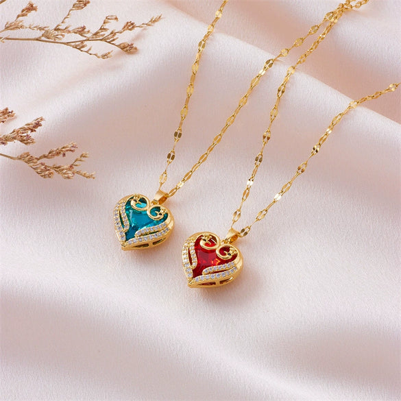 Necklace Heart Shape Copper Mixed Gem Inlay Electroplating For Women