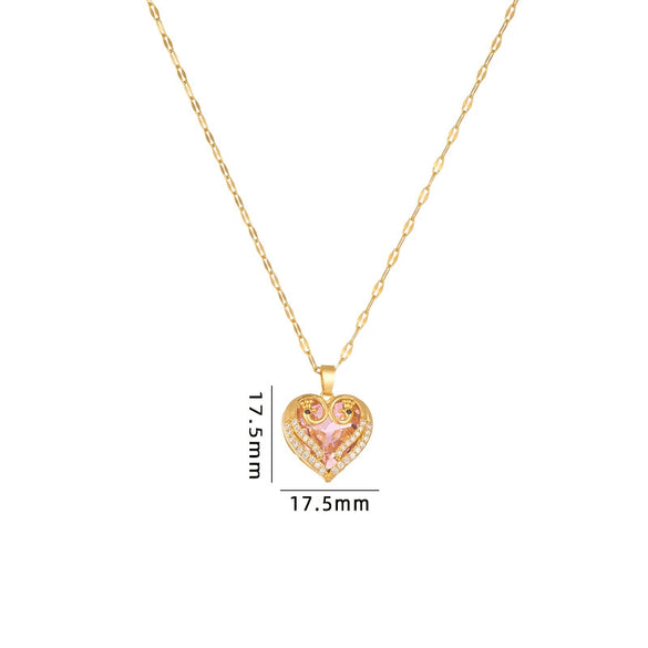 Necklace Heart Shape Copper Mixed Gem Inlay Electroplating For Women