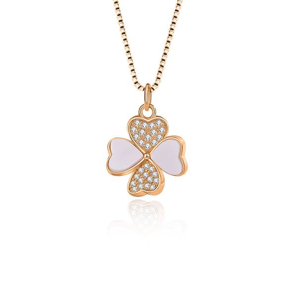 Necklace Heartshaped Fourleaf Clover S925 Silver Geometric Diamond Pendant